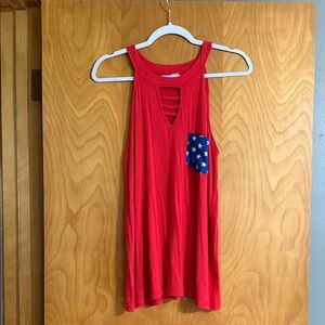 Red Sleeveless Tank Top with Star Pocket